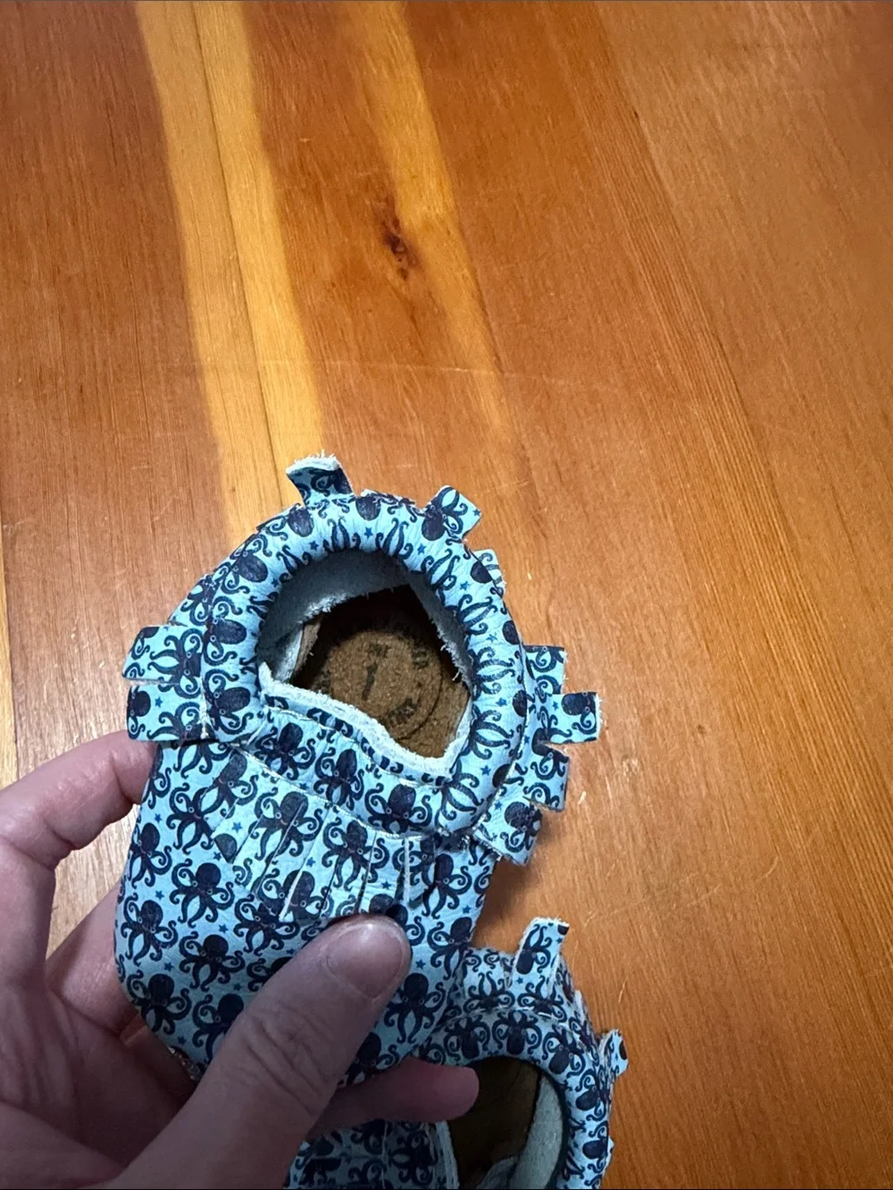 Freshly Picked Blue Octopus Patterned Kids Moccasins - Soft Baby Shoes